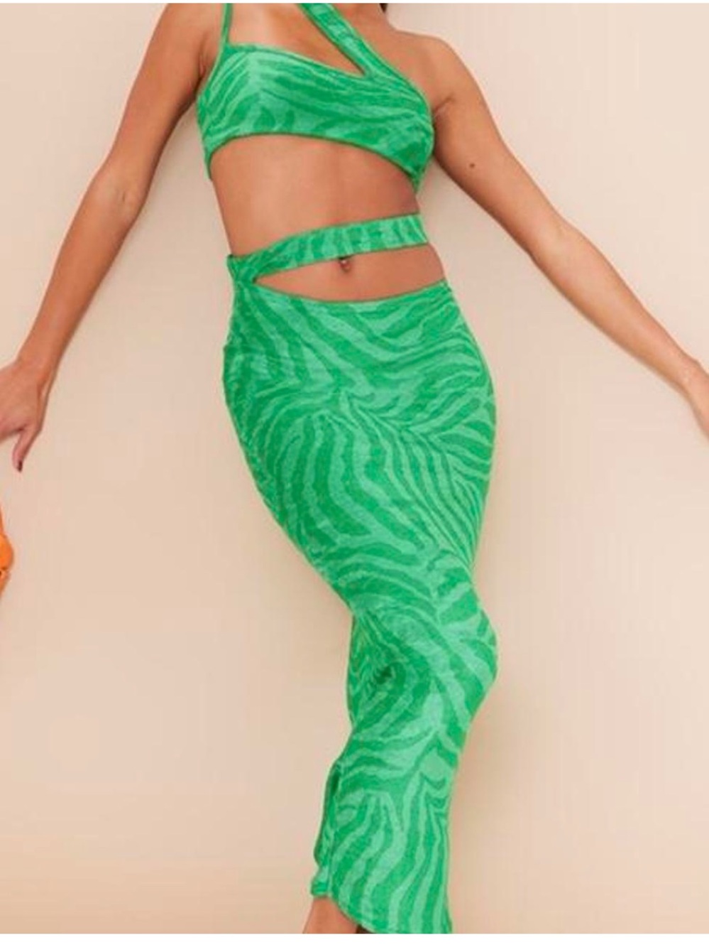 PrettyLittleThing Bright Green Zebra Cutout top & skirt  🌟Rare find🌟